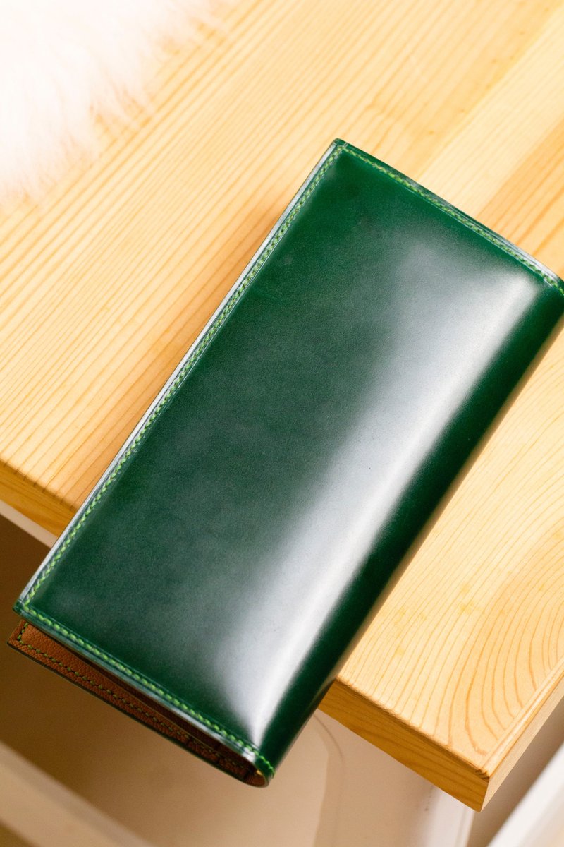 绿色/真皮长钱包/日本马臀皮/Shinki Cordovan - 皮夹/钱包 - 真皮 绿色