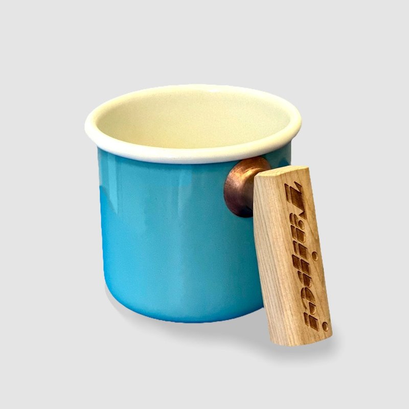 Truvii 桧木把手双色珐琅杯 露营杯 - 湖水蓝 - 其他杯子 - 珐琅 蓝色