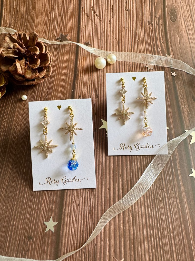 优雅节日耳环 八芒星款 - 无耳洞友善 闪耀八芒星・气质穿搭 - 耳环/耳夹 - 玻璃 金色