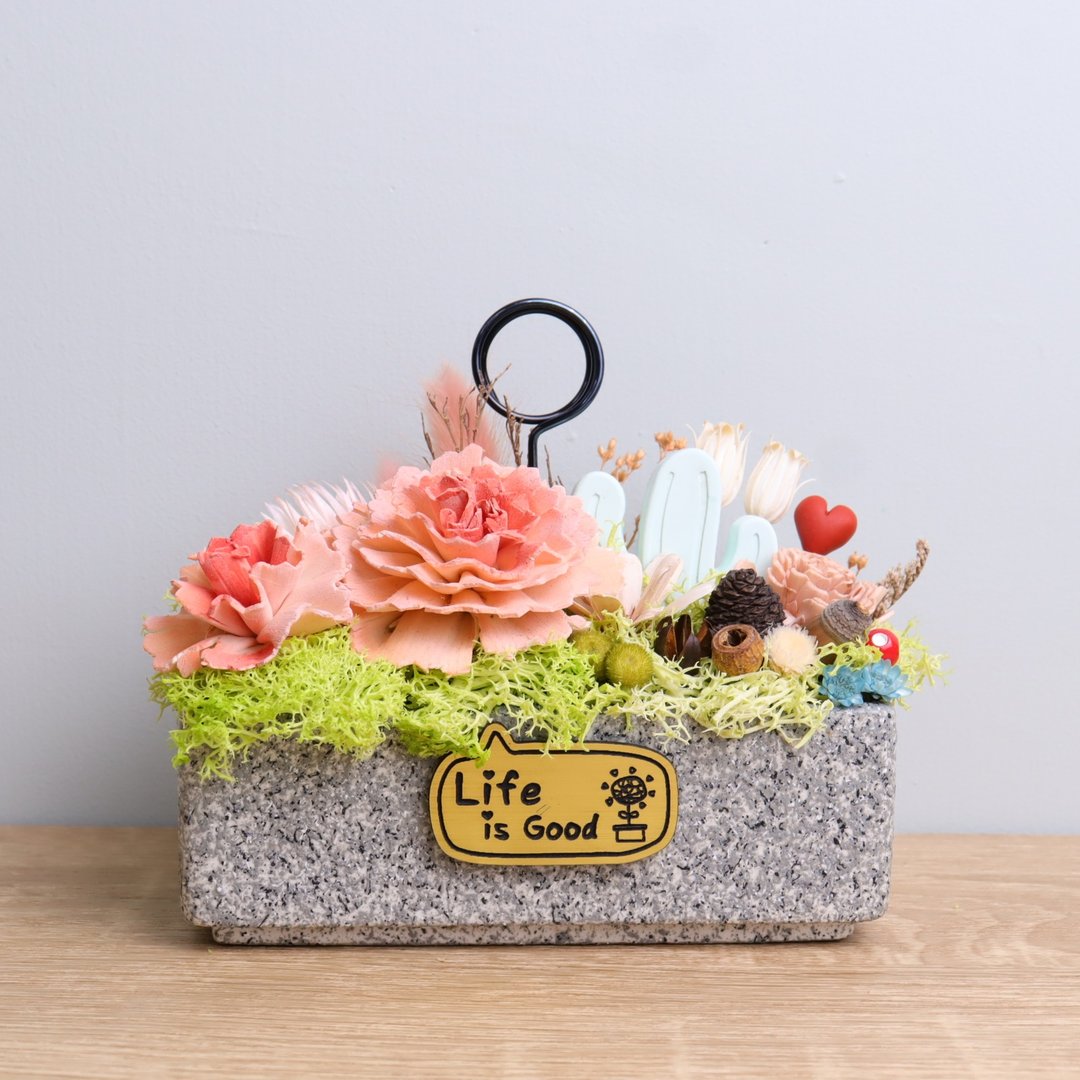 母亲节 干燥花盆栽 香氛扩香 字牌定制 康乃馨 礼物 婚礼 生日 - 摆饰 - 瓷 灰色