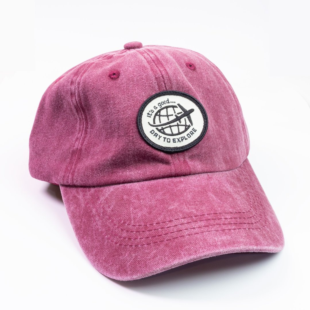 全球探险 深红色复古老帽 Global Explorer BURA Vintage Cap - 帽子 - 棉．麻 红色