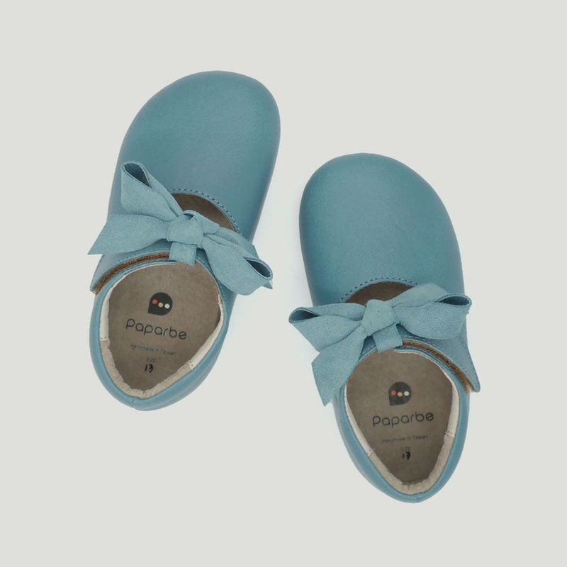 娃娃鞋  蝴蝶结  魔鬼毡 湖水蓝 皮鞋 - 芭蕾鞋/娃娃鞋 - 真皮 蓝色