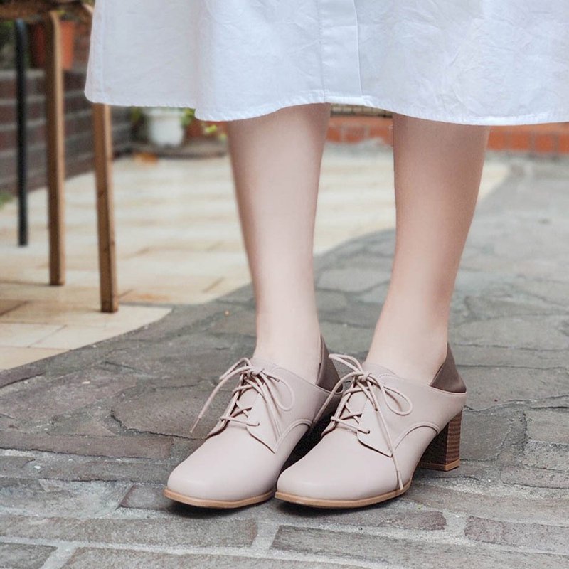 现货 2way德比系带6cm方头气垫高跟鞋Derby Pumps - 高跟鞋 - 人造皮革 