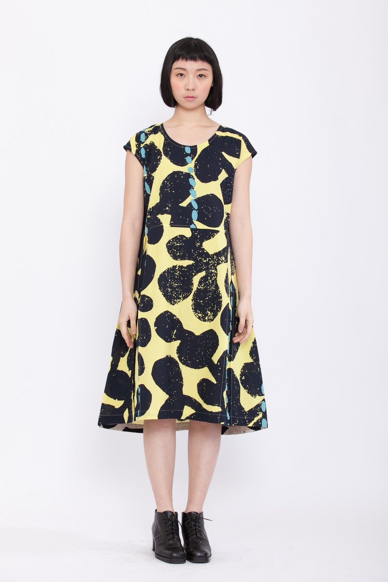 幻夏呢喃清踏洋装-迷幻热带植物园-公平贸易 - 洋装/连衣裙 - 棉．麻 黄色