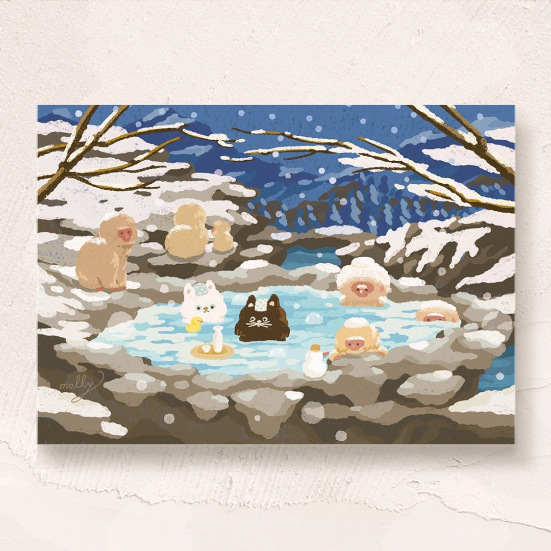 postcard-雪猿温泉 - 卡片/明信片 - 纸 多色