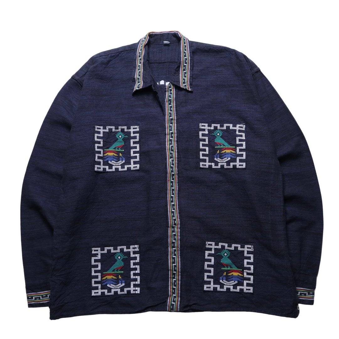 深蓝色危地马拉手工刺绣衬衫 Guatemala Quetzal Shirt - 男装衬衫 - 棉 绿色