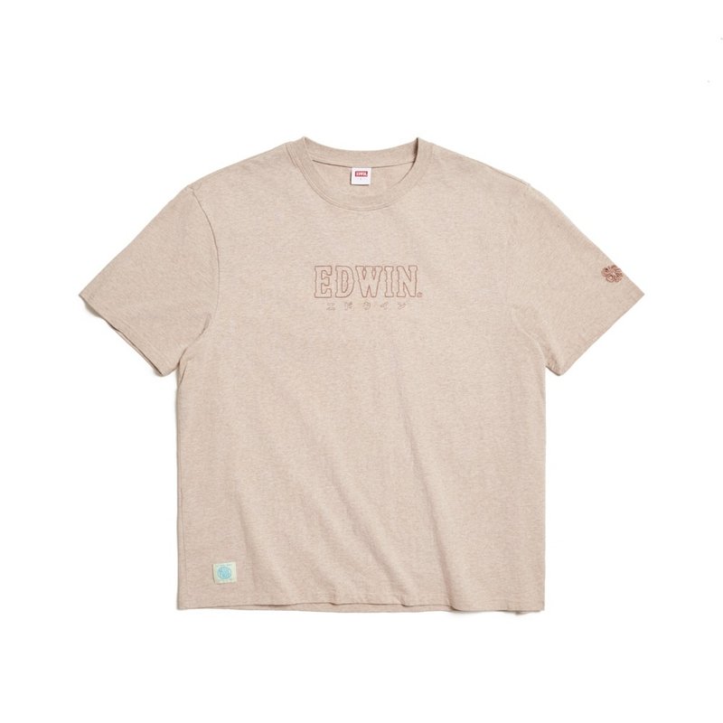 EDWIN 男款 宽版印花绣短袖T恤 (灰卡其) #上衣 - 男装上衣/T 恤 - 棉．麻 卡其色