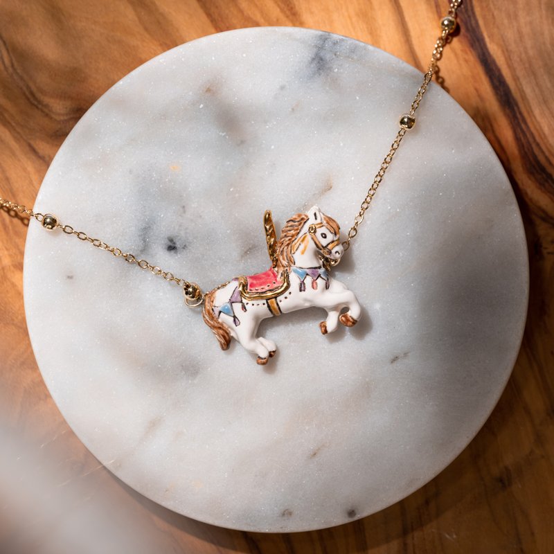 木马手工白瓷颈链18K金 - 项链 - 瓷 金色