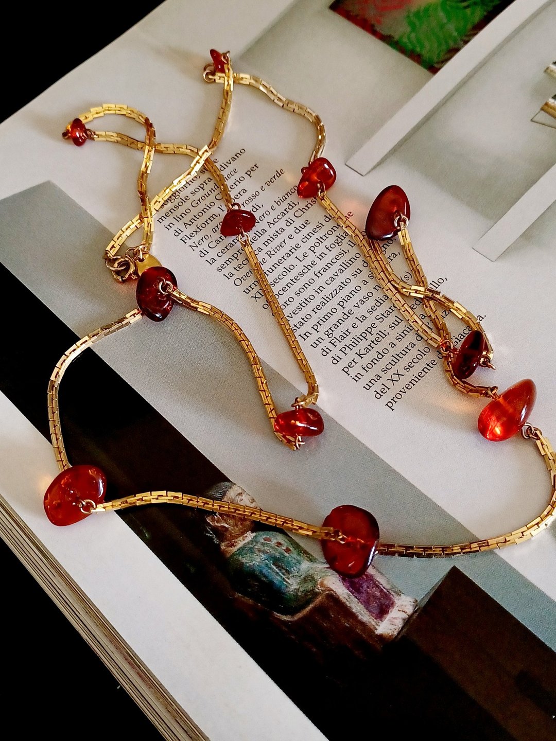 vintage jewelry  Les Bernard 金色仿琥珀 项链 - 项链 - 其他金属 