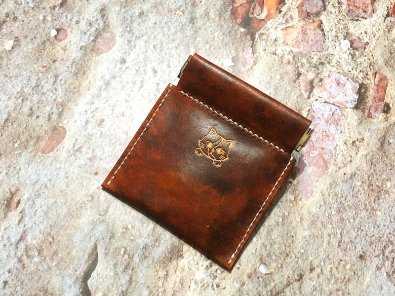 植鞣牛皮口金零钱包  弹片口金零钱包 小物收纳 真皮手缝 - 零钱包 - 真皮 咖啡色