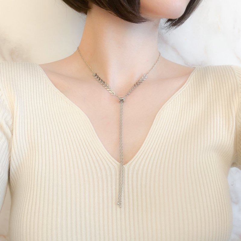 银色 / 叶片链式领带颈链 SV231S - 项链 - 其他金属 银色