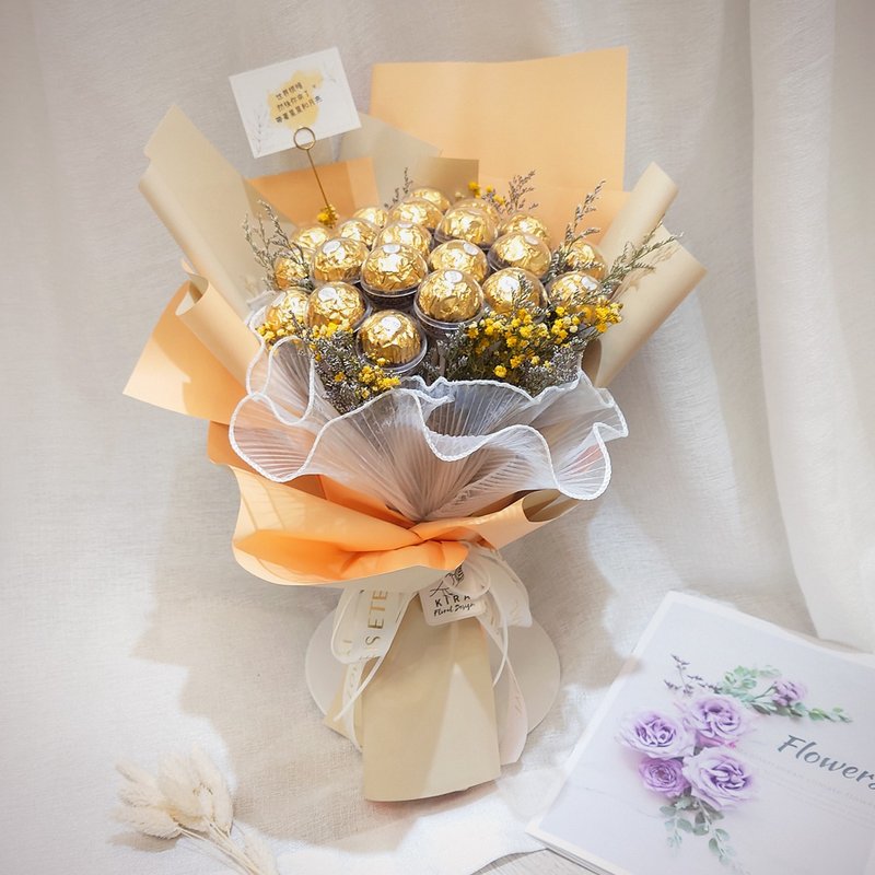 Love of my life金莎花束 (21颗) 永生花 情人节花束 生日礼物 - 干燥花/捧花 - 植物．花 橘色