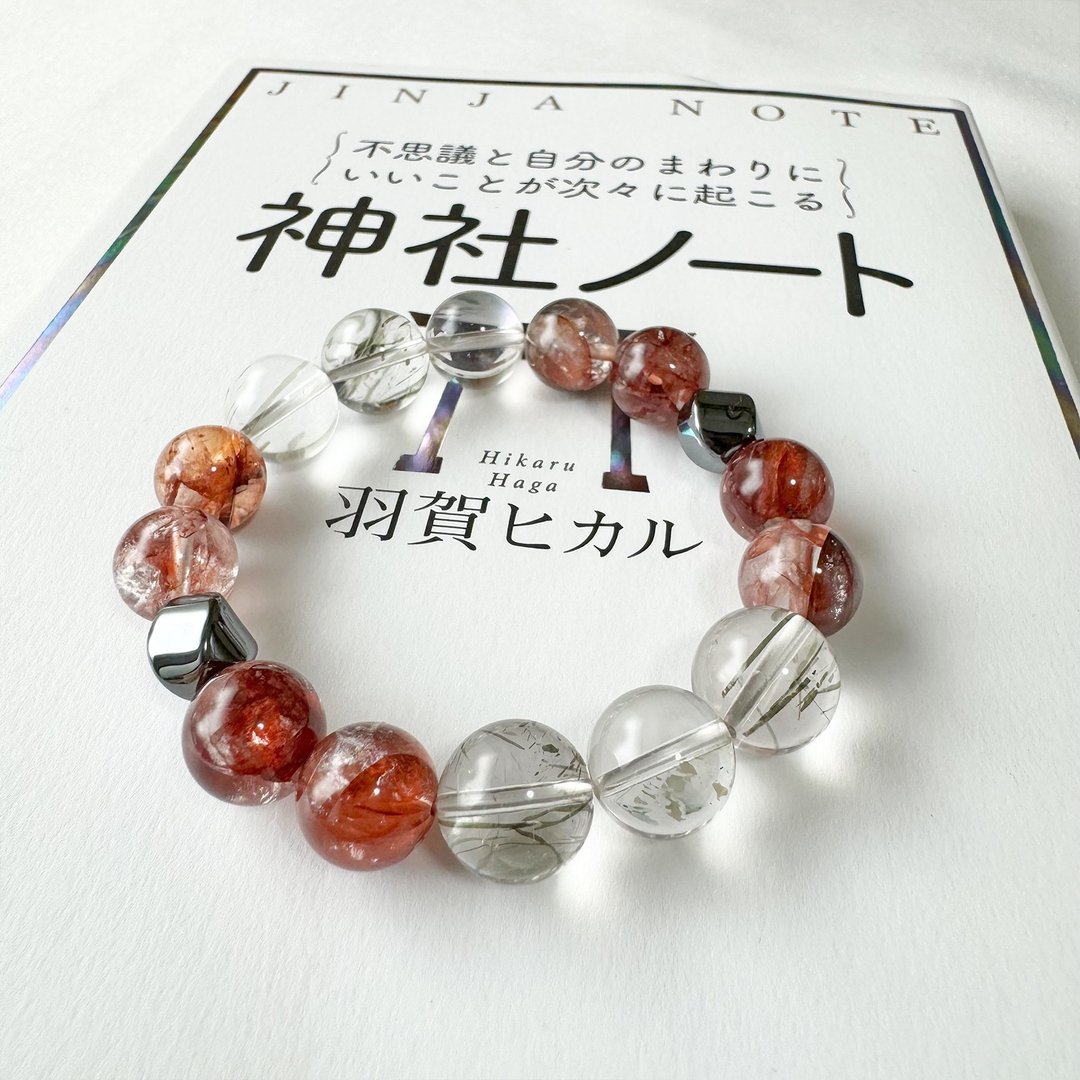 红胶花 太赫兹 发晶 天然能量 手作礼物 日本制 水晶手链 - 手链/手环 - 水晶 红色