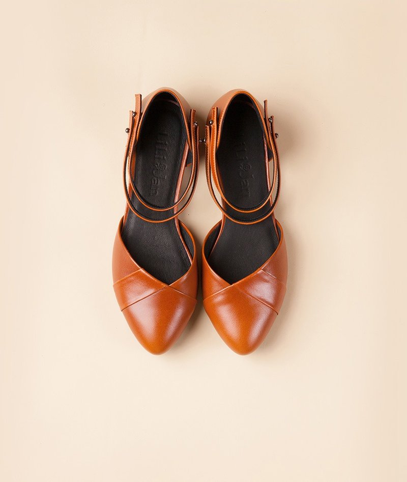 【美好时光】双系带两穿低跟凉鞋-原味油咖(仅余22.5号) - 男女凉鞋 - 真皮 咖啡色