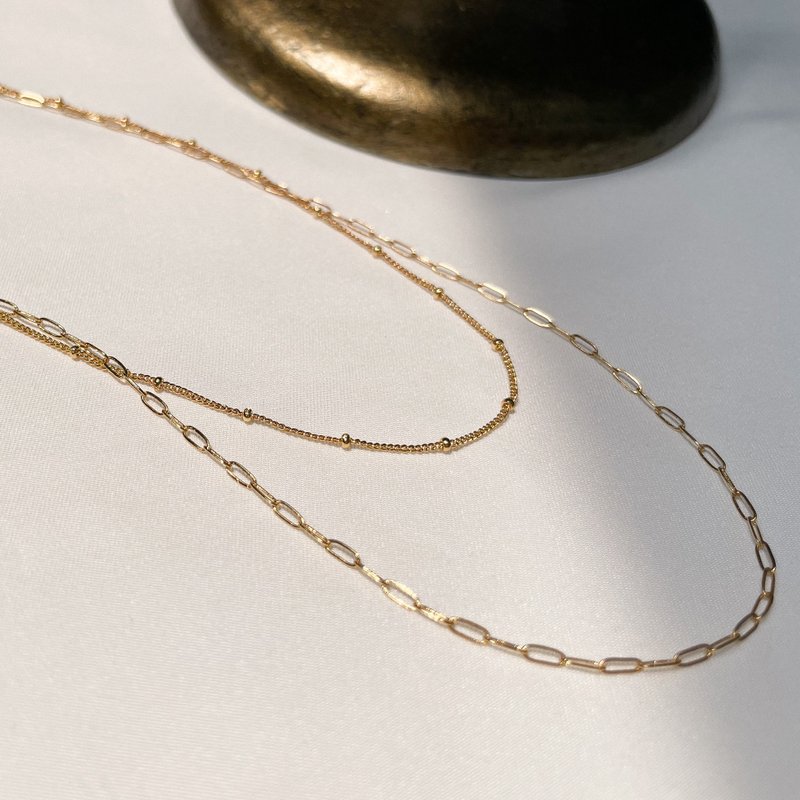 经典双层项链 项链 黄铜厚镀18K金 礼物 - 项链 - 贵金属 金色