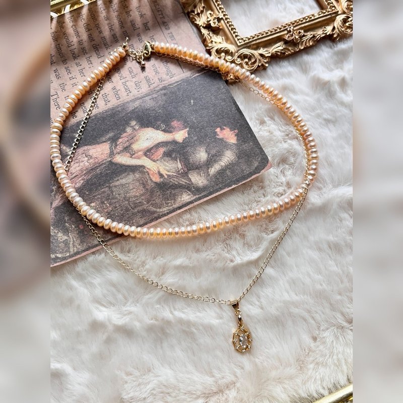 双链粉色天然珍珠项链 - 项链 - 铜/黄铜 粉红色