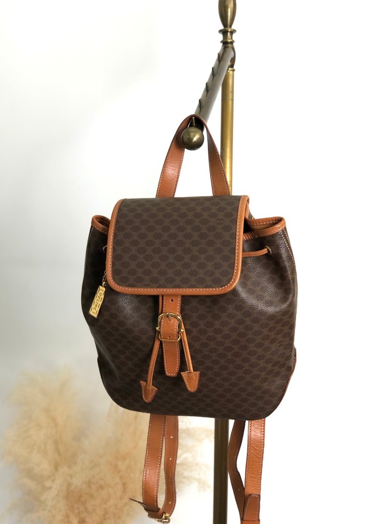 【日本直送 VintageShop solo】CELINE  સリーヌ Macadam 帆布后背包 棕色 锁头 PVC 皮革 复古 22b6rx - 后背包/双肩包 - 防水材质 咖啡色