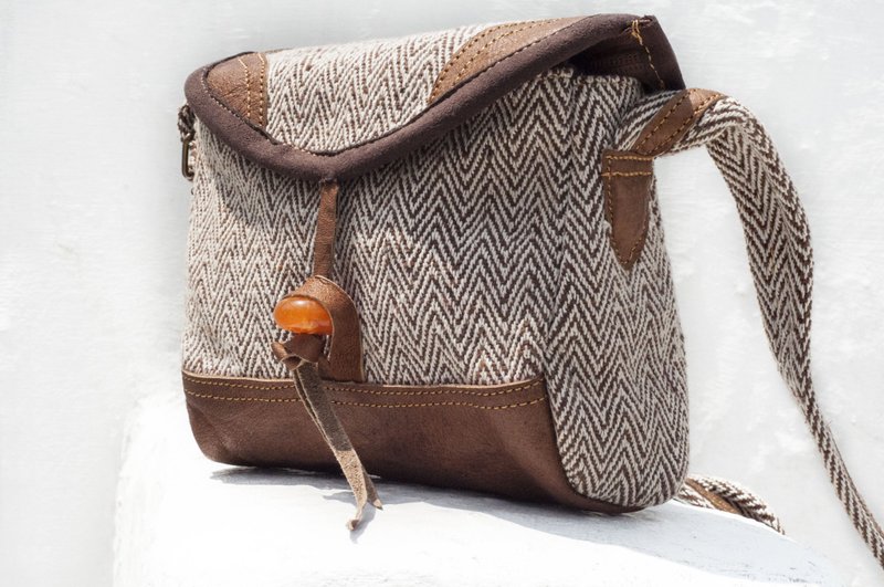 民族风侧背包 手工真皮侧背包 斜背包 boho斜背包-摩洛哥风沙漠色 - 侧背包/斜挎包 - 真皮 咖啡色