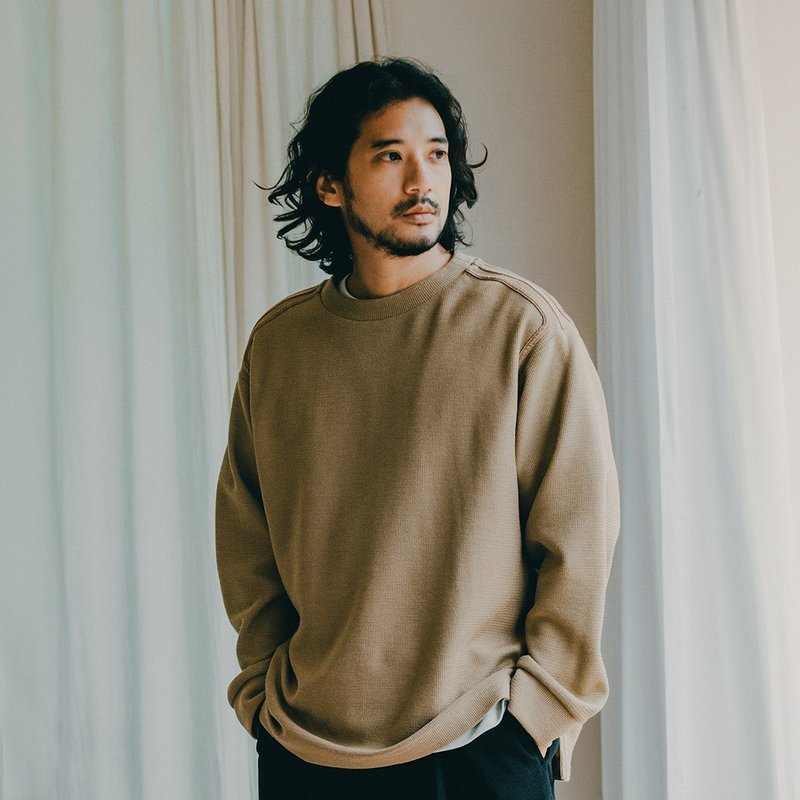 海波纹-针织环绳上衣 - 男装针织衫/毛衣 - 压克力 卡其色