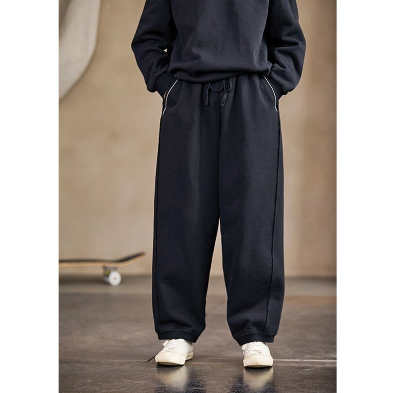 刺绣黑色重磅松紧腰宽松休闲针织束口裤卫裤 - 女装长裤 - 棉．麻 