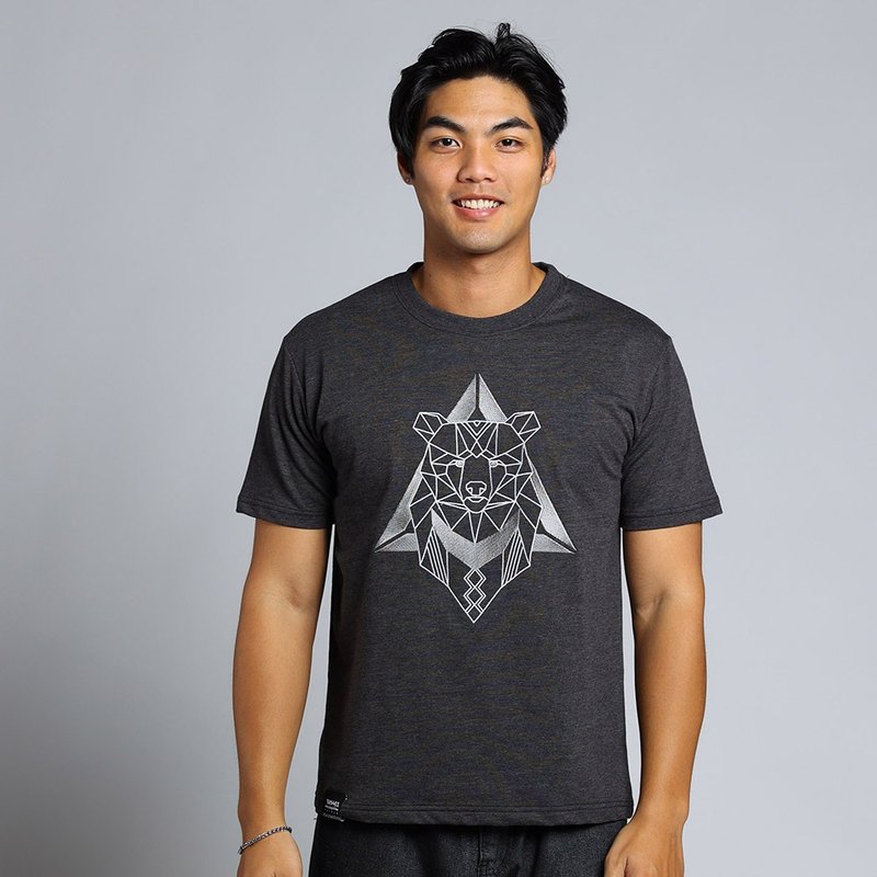 【森林动物系列】几何黑熊刺绣中性款TEE(黑) - 男装上衣/T 恤 - 其他材质 黑色