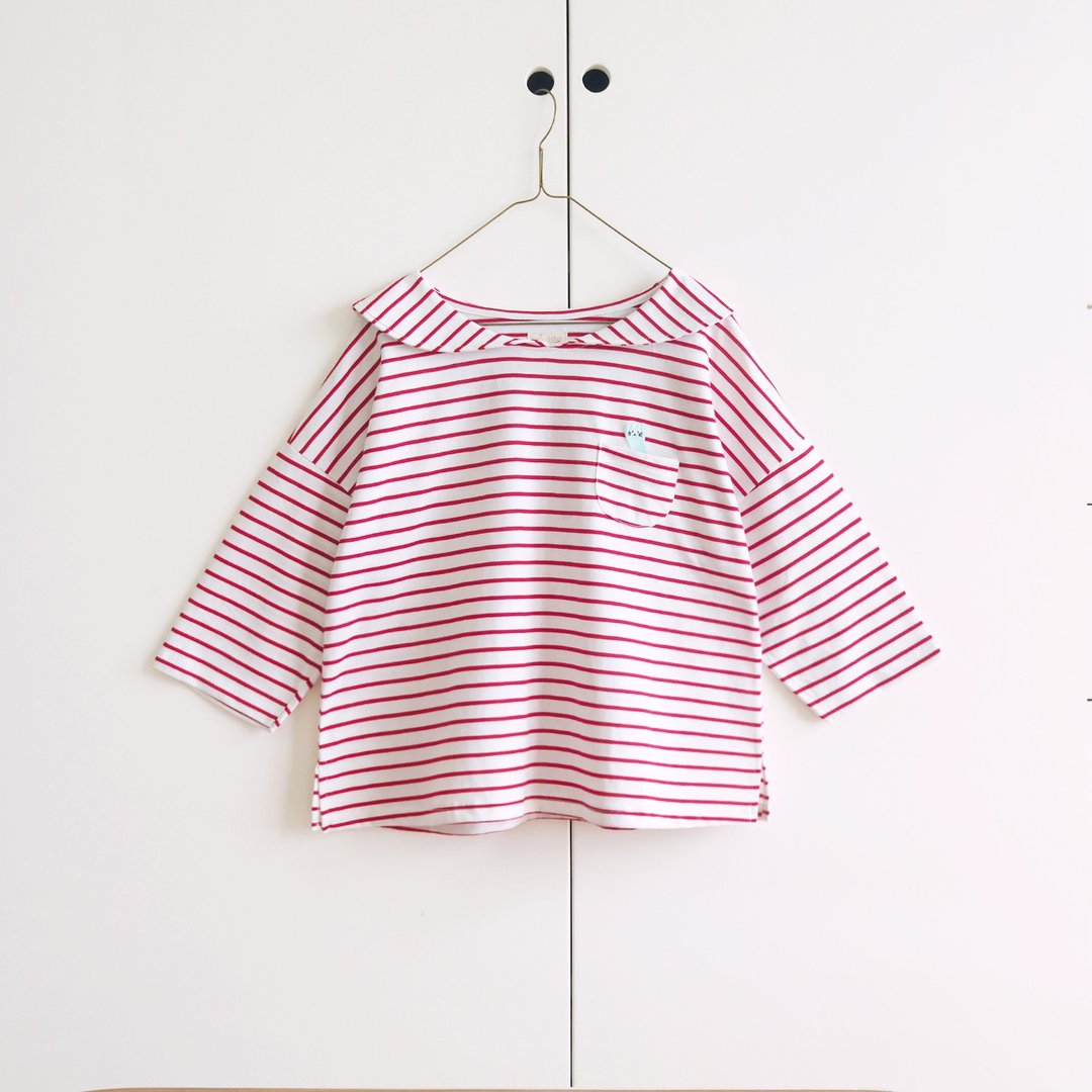 pastel cat little cape collar t-shirt : red × white - 女装 T 恤 - 聚酯纤维 红色
