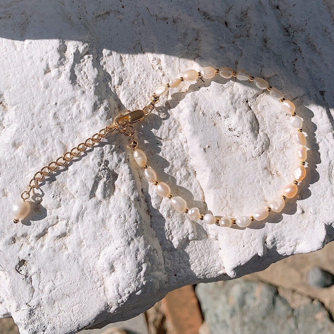【瑕疵特卖】优雅淡水珍珠镶金手链 Baroque Pearls Bracelet - 手链/手环 - 珍珠 白色
