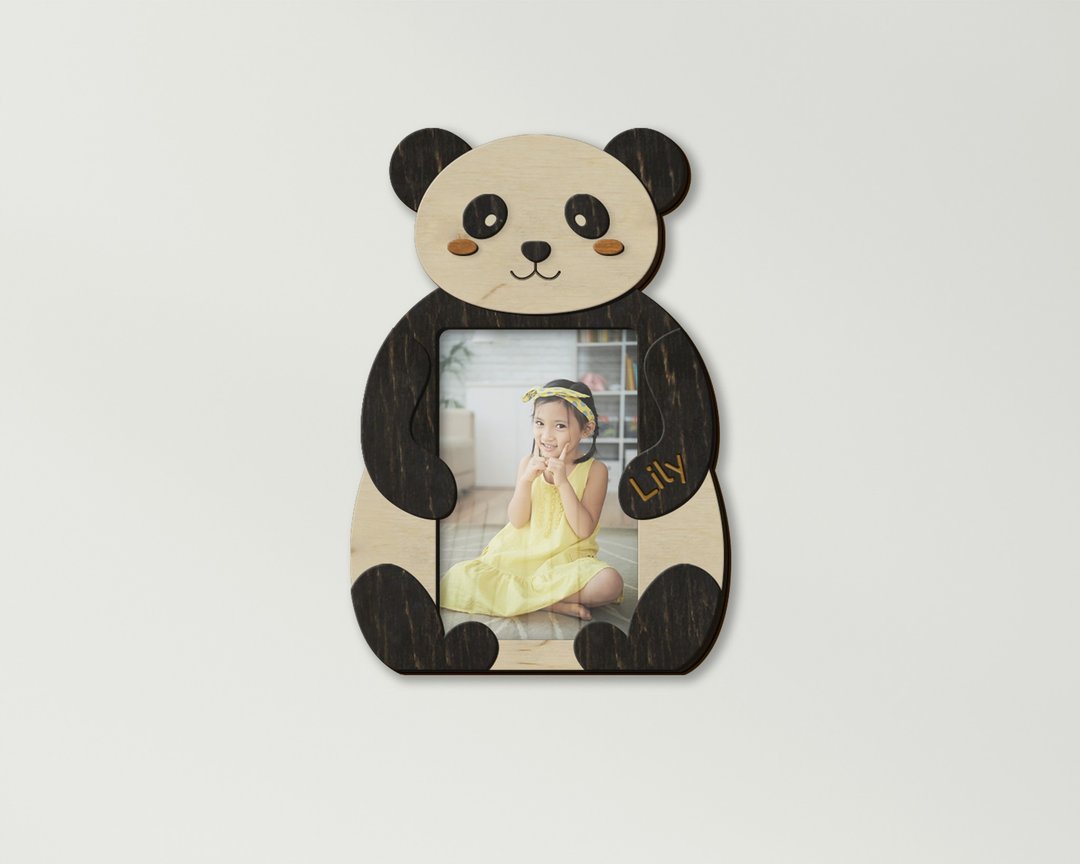 Personalized panda photo frame Vertical 10x12 cm picture frame Kids room decor - 画框/相框 - 木头 多色