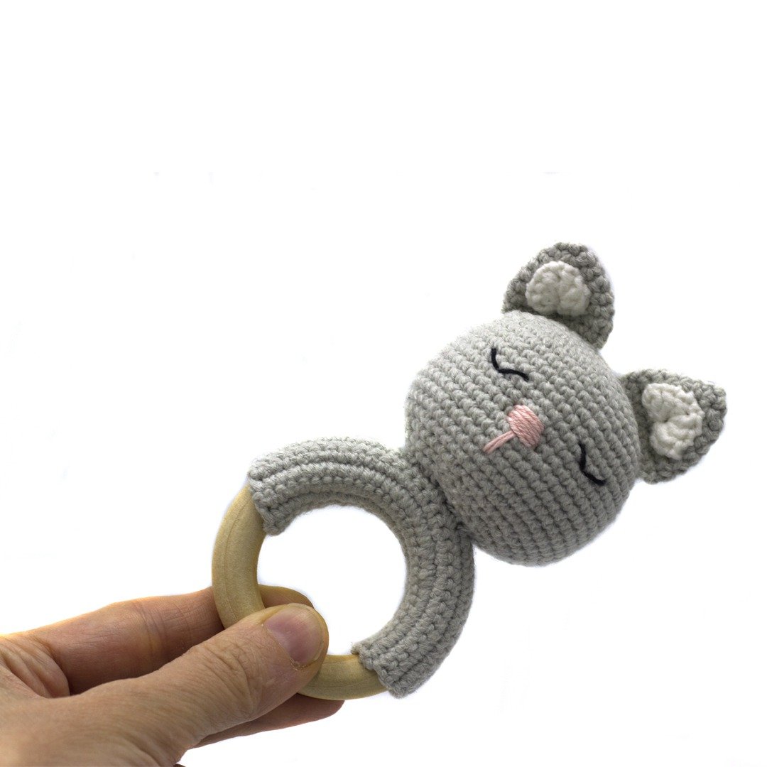 Soft baby girl rattle wood teether sensory toy, baby shower or newborn gift - 婴儿饰品 - 其他材质 