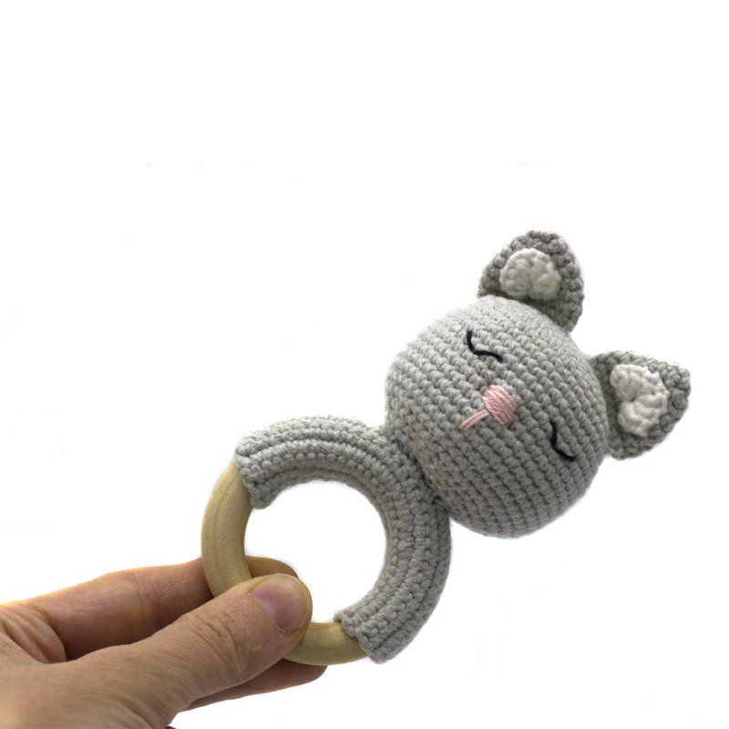 Soft baby girl rattle wood teether sensory toy, baby shower or newborn gift - 婴儿饰品 - 其他材质 