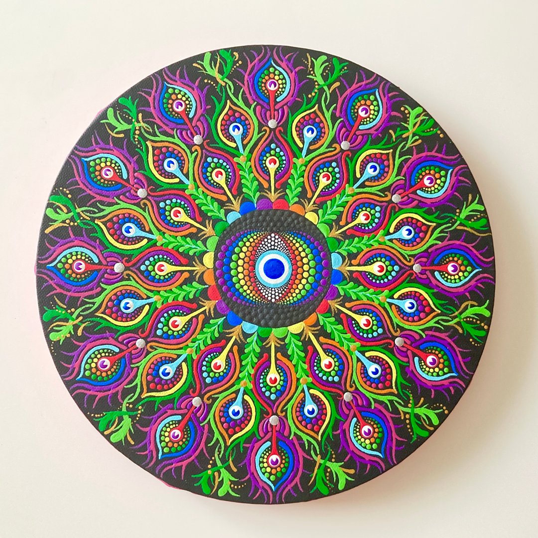 dotmandala vesicipysis peacock feathers sacredgeometry  rainbow 25cm - 海报/装饰画/版画 - 棉 多色