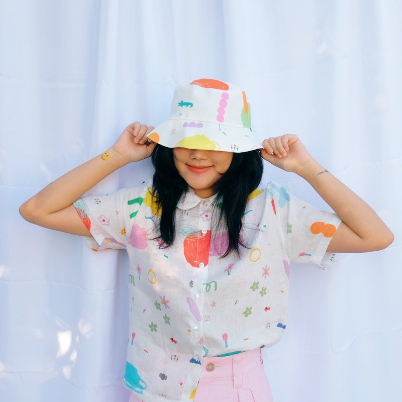 Signature Printed Short Sleeves Linen Shirt - 女装衬衫 - 棉．麻 白色