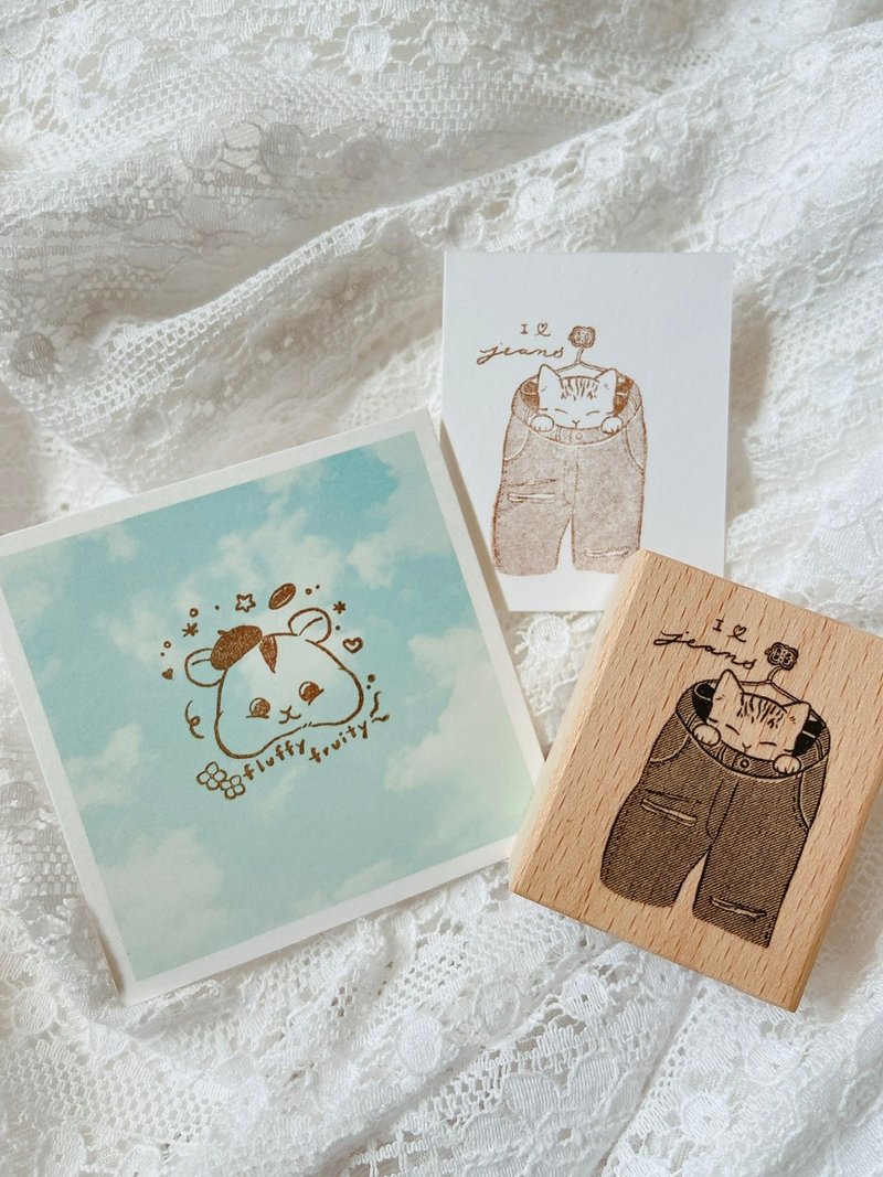 fluffyfruity 猫 牛仔裤 印章 香港设计 手帐 原创 - 印章/印台 - 木头 卡其色