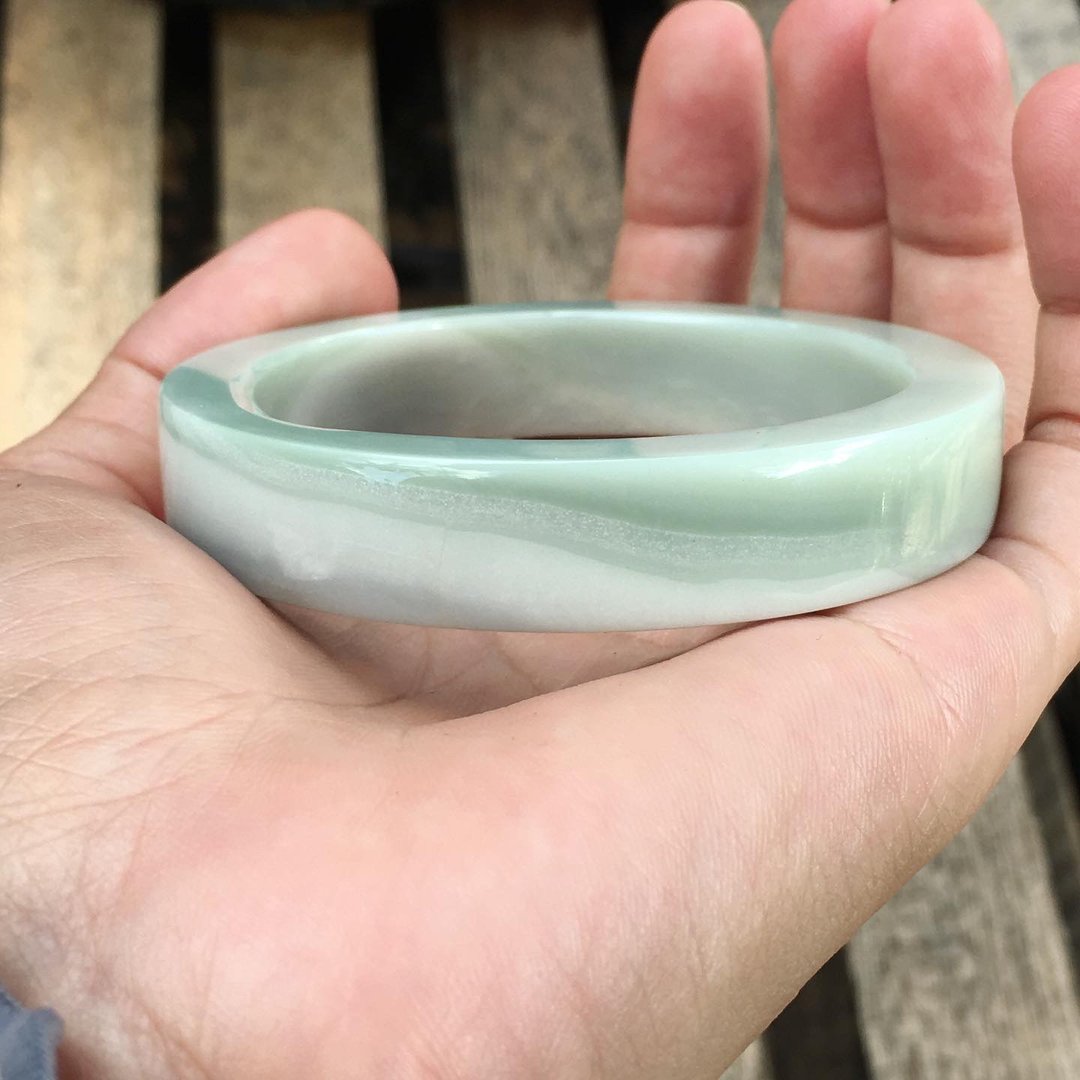 【Lost and find】和田玉 米达料 山水 手镯 58.8 - 手链/手环 - 宝石 白色