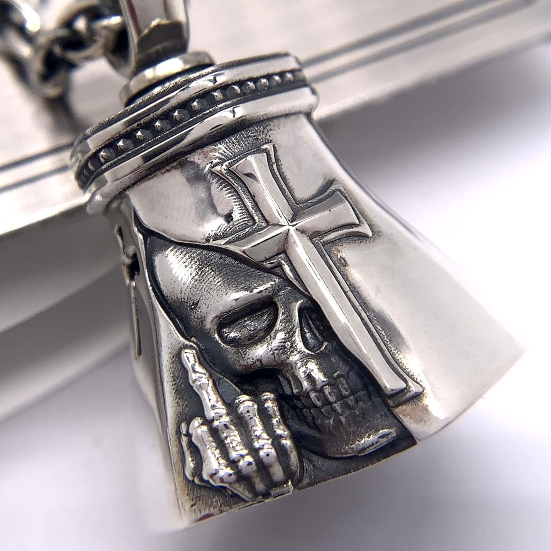 skull bike bell key holder,sterling silver,present for him,made in japan,kc07 - 钥匙链/钥匙包 - 纯银 金色