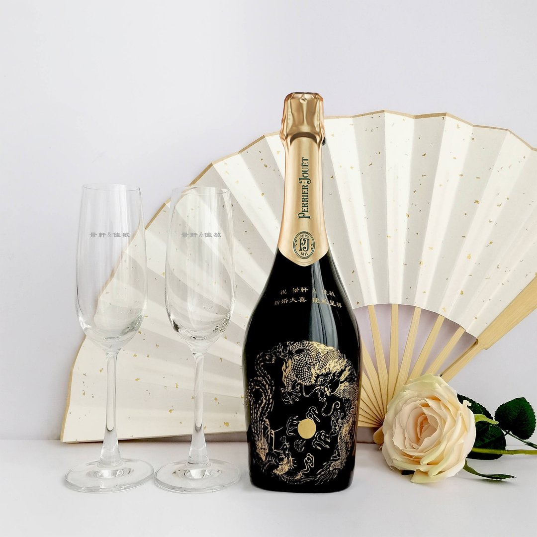 订制结婚礼物 送礼礼物PJ巴黎之花香槟&amp;Bottega香槟杯套装 - 酒类 - 玻璃 