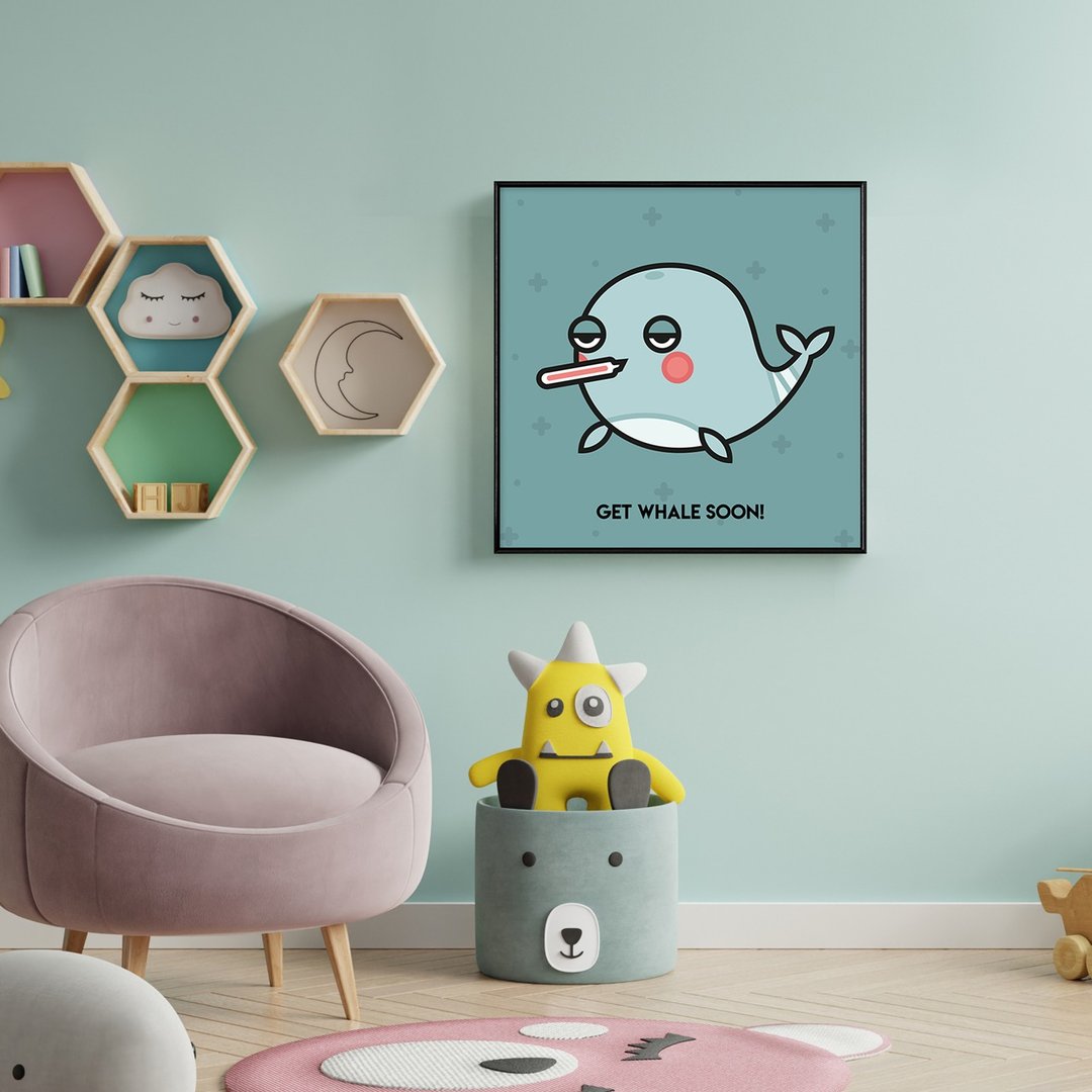 Get Whale Soon -方形挂画/家居布置/儿童房布置/北欧/可爱挂画 - 海报/装饰画/版画 - 棉 蓝色