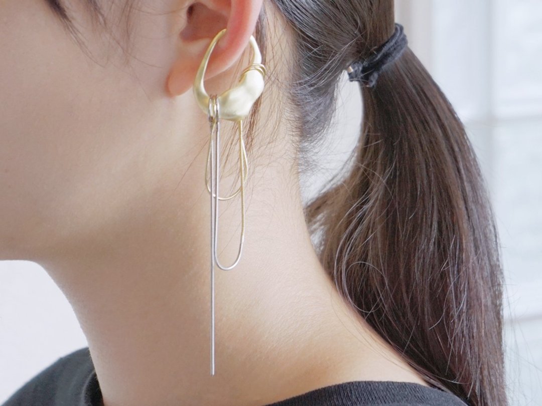 Ear cuff snake chain set - 耳环/耳夹 - 其他金属 金色
