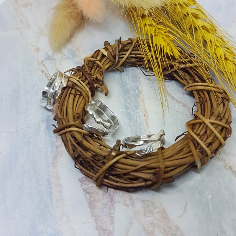 银铌细工 | 扭结/敲花/纯银戒/中性戒/尾戒 - 戒指 - 纯银 银色