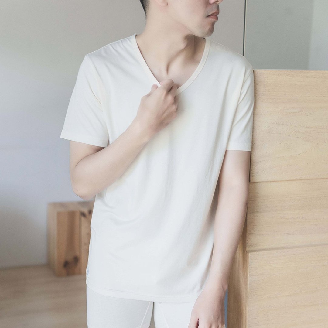 97% UMORFIL胶原蛋白素面V领短袖亲肤消臭男内衣-共4色 - 男士内衣裤 - 棉 多色