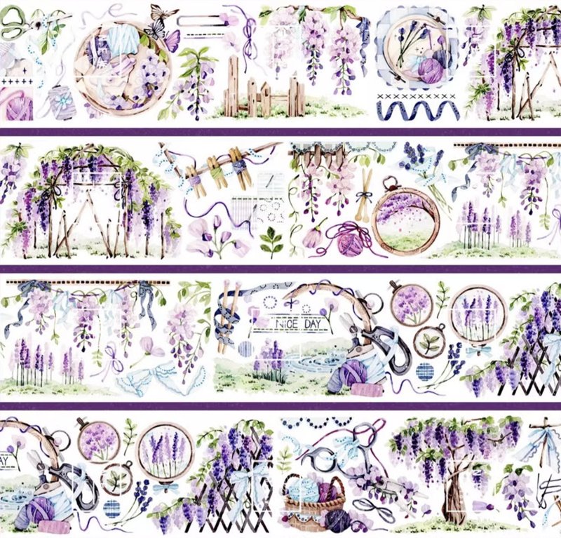 紫意葱茏 藤の花 水彩畫 PET 和紙膠帶 台灣製 10米卷 - 纸胶带 - 其他材质 紫色