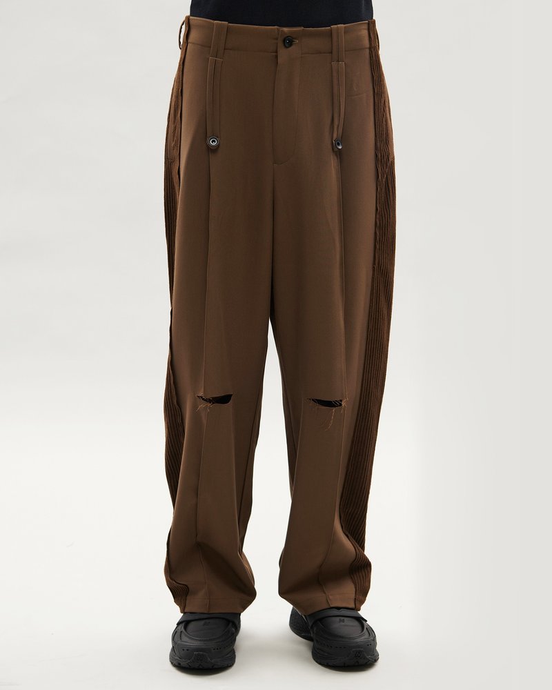 Spliced Pants - 男士长裤 - 聚酯纤维 卡其色