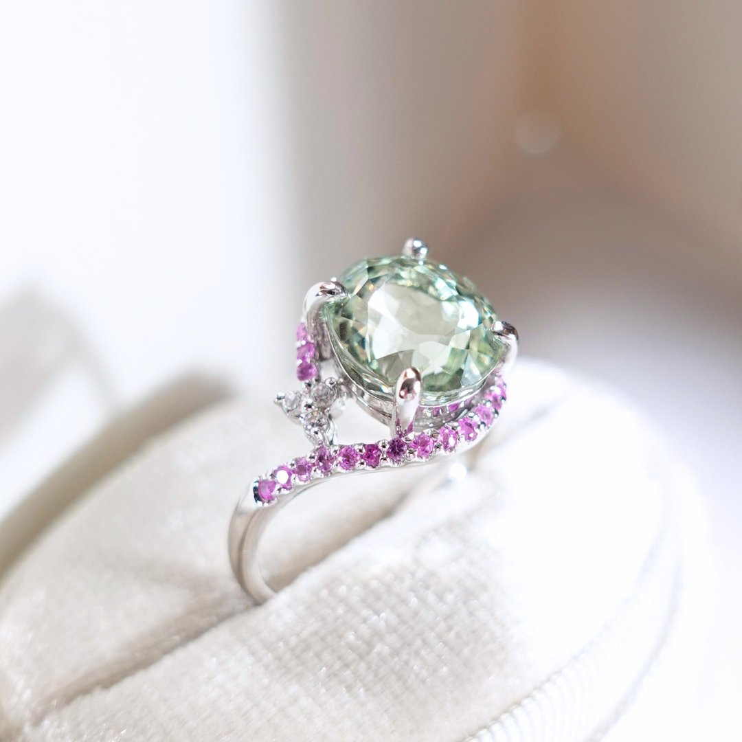 4.1ct 天然阿富汗 薄荷绿碧玺 精切光泽闪耀 设计师订制款 纯银戒 - 戒指 - 纯银 绿色