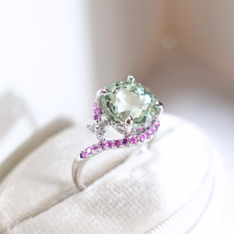 4.1ct 天然阿富汗 薄荷绿碧玺 精切光泽闪耀 设计师订制款 纯银戒 - 戒指 - 纯银 绿色