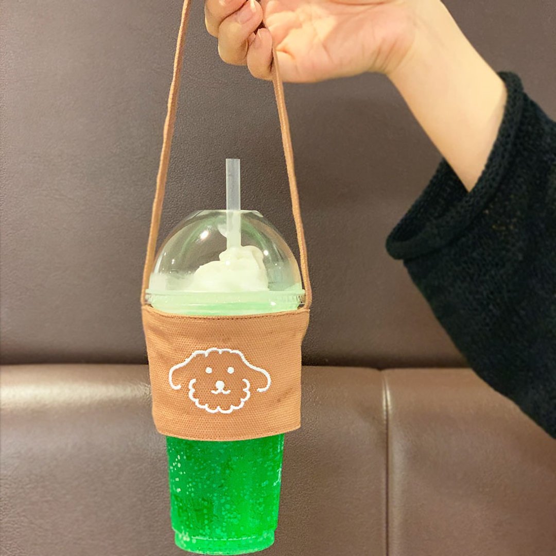 drink bag plus | Mori(embroid) | White - 其他 - 棉 咖啡色