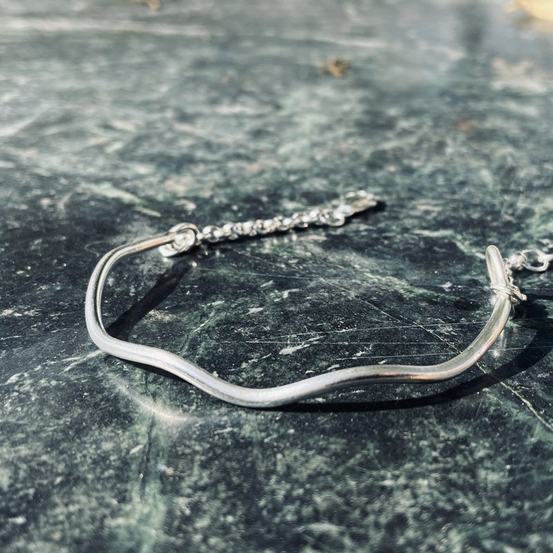 纯银 波浪 手环 半环半链 可定制姓名 S278 - 手链/手环 - 纯银 银色