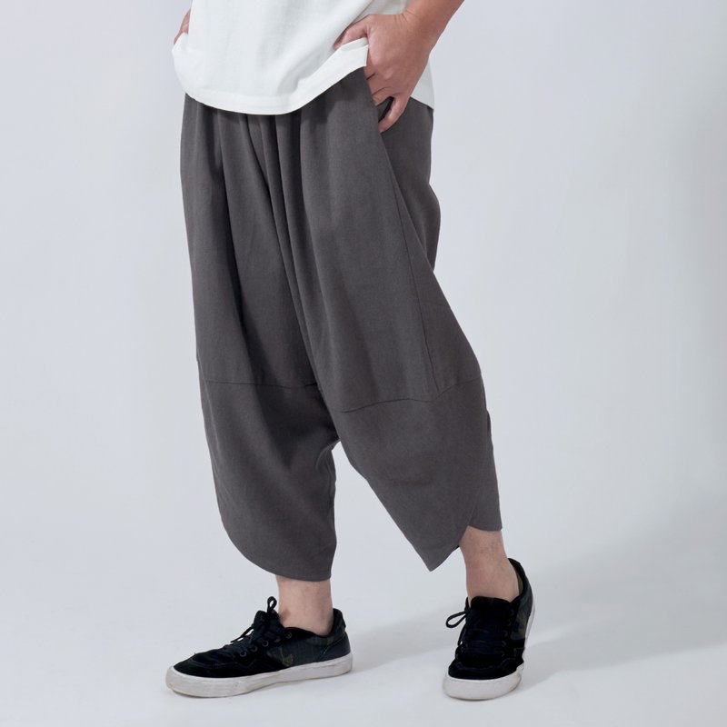 开衩锥形裤 天然棉麻 | 深灰色 - 男士长裤 - 棉．麻 
