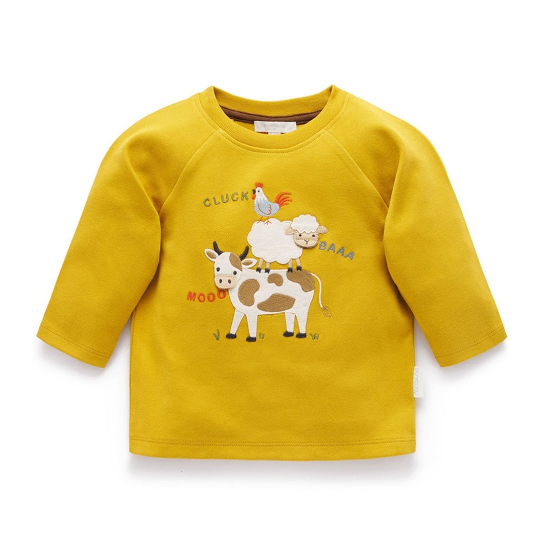 澳洲Purebaby有机棉男童装长袖上衣12M~5T 黄色动物 - 童装上衣 - 棉 