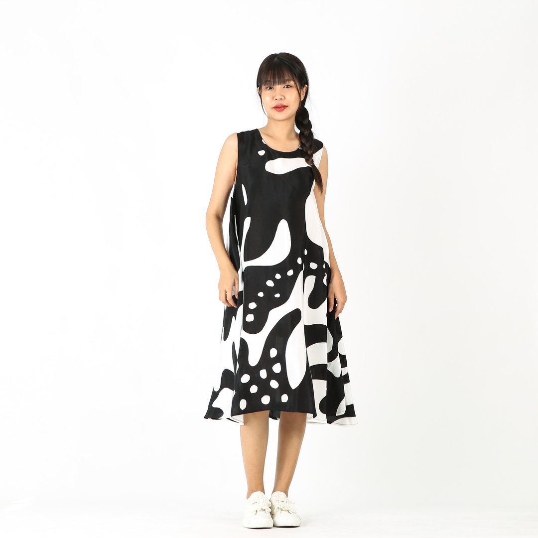Sac Sleeveless Dress Soft Cotton Silk Hand Paint for Holiday - 洋装/连衣裙 - 棉 黑色