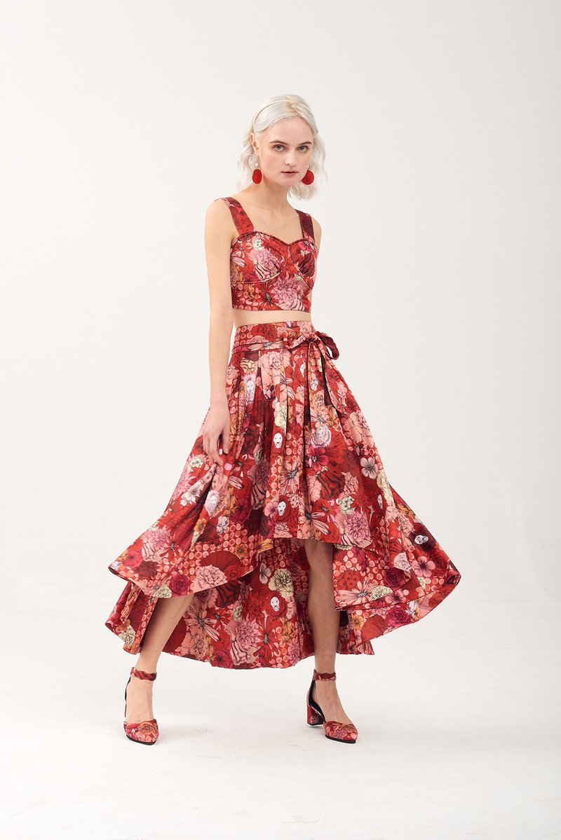 红色花朵图案吊带背心 - 女装背心 - 聚酯纤维 红色